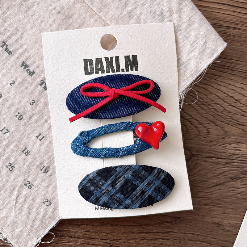 Collection of 2 Versatile Cute Plaid Pattern Shape Decorated Hair Clips