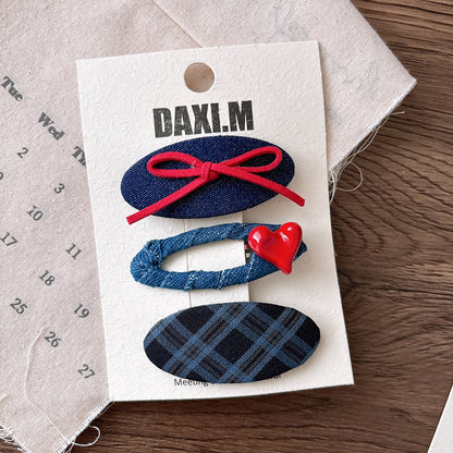 Collection of 2 Versatile Cute Plaid Pattern Shape Decorated Hair Clips