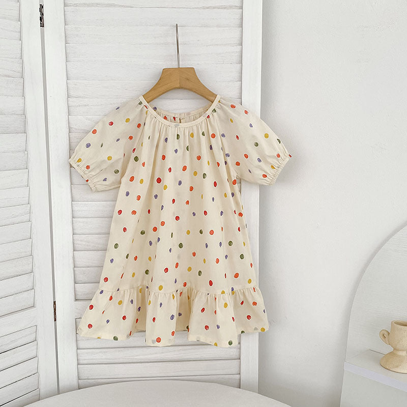 Summer Girls Coloful Dots Pattern Short Sleeves Onesies and Girls’ Dress – Princess Sister Matching Set, MyKids-USA®, Baby & Toddler Outfits, MyKids-USA - Size/Age - 66 (3-6M) - Color - Apricot -  -  - TR2505072129-A