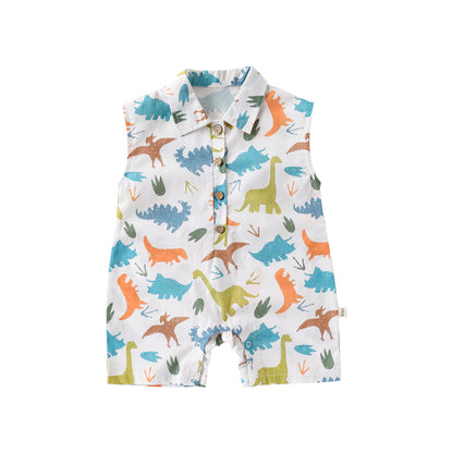 Summer Arrival Baby Unisex Sleeveless Cartoon Dinosaurs Pattern Single Breasted Rompers, MyKids-USA®, Baby One-Pieces, MyKids-USA -  -  -  -  -  -  - 