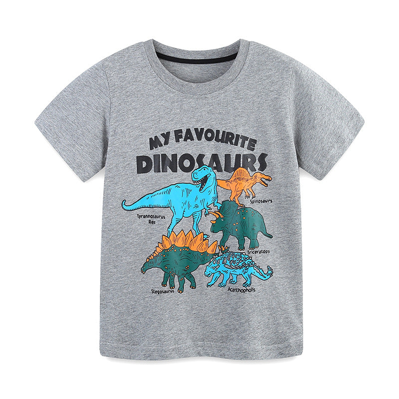Summer Boys’ Dinosaurs Animals Cartoon Pattern T-shirt in European and American Style, MyKids-USA®, Baby & Toddler Tops, MyKids-USA - Size/Age - 90 (12-24M) - Color - Grey -  -  - TR2505112022-A
