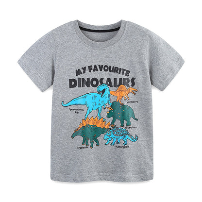 Summer Boys’ Dinosaurs Animals Cartoon Pattern T-shirt in European and American Style, MyKids-USA®, Baby & Toddler Tops, MyKids-USA - Size/Age - 90 (12-24M) - Color - Grey -  -  - TR2505112022-A