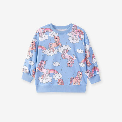 Autumn Arrival Kids Girls Unicorn Cartoon Pattern Crew Neck Long Sleeves Top Sweatshirt, MyKids-USA®, Baby & Toddler Outerwear, MyKids-USA - Size/Age - 90 (12-24M) - Color - Blue -  -  - TR2507182116-A
