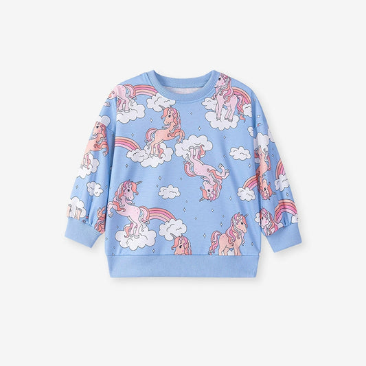 Autumn Arrival Kids Girls Unicorn Cartoon Pattern Crew Neck Long Sleeves Top Sweatshirt, MyKids-USA®, Baby & Toddler Outerwear, MyKids-USA - Size/Age - 90 (12-24M) - Color - Blue -  -  - TR2507182116-A