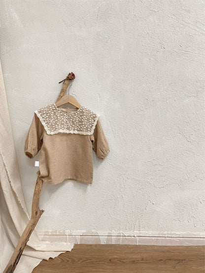 MyKids-USA® Autumn Arrival Lace Trim Collar Baby Kids Girls Princess Long Sleeves Dress