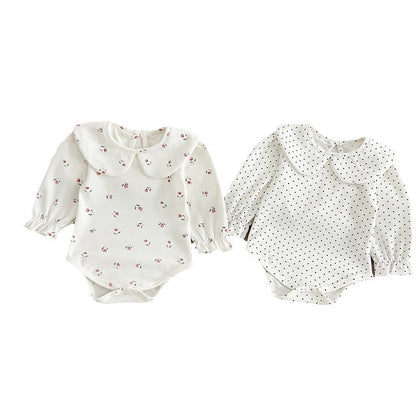 SpringArrival Baby Girls Long Sleeves Dots/Floral Pattern Peter Pan Collar White Onesies, MyKids-USA®, Baby One-Pieces, MyKids-USA -  -  -  -  -  -  - 