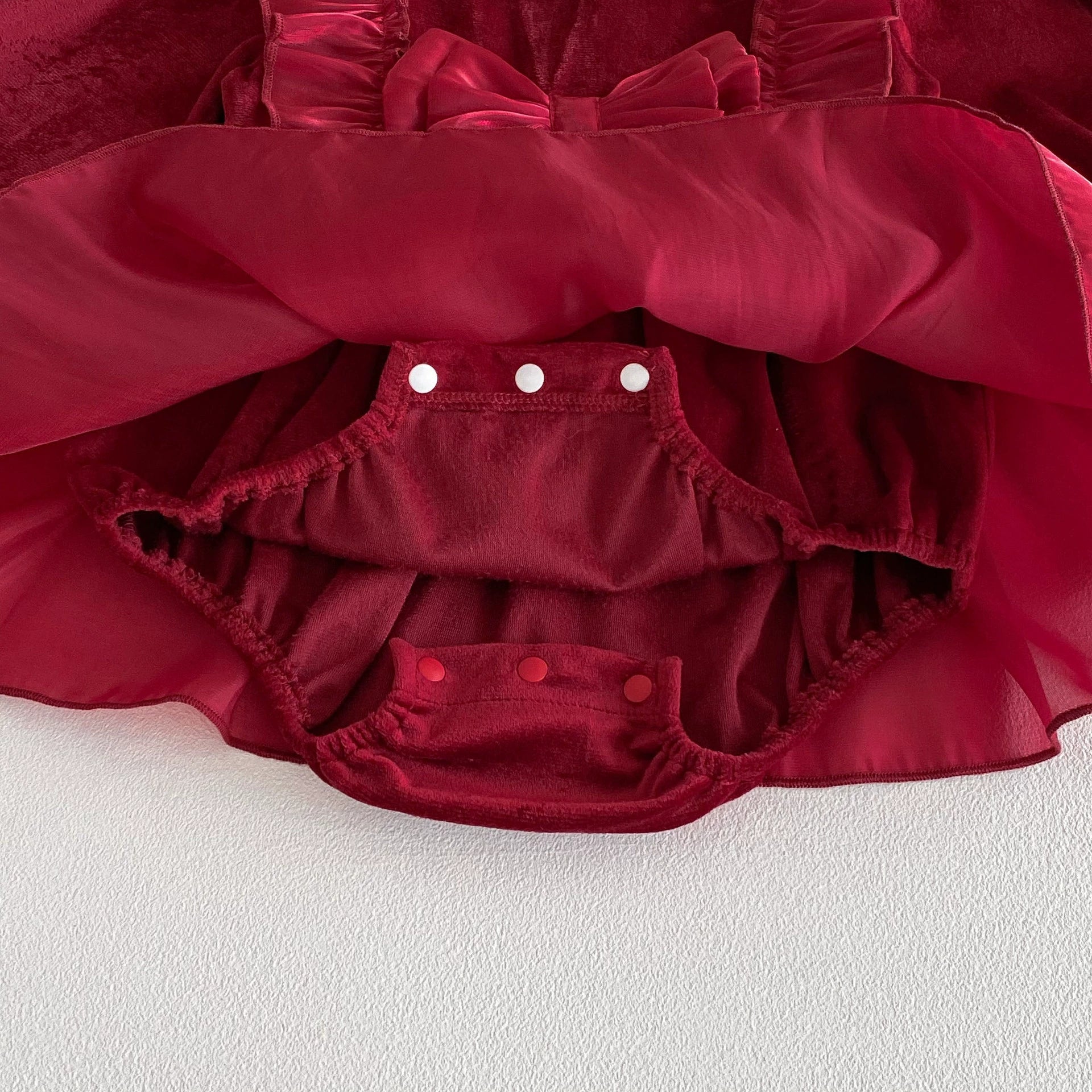 Autumn Arrival Baby Girls Long Sleeves Butterfly-bow Decorated Red Onesies Dress, MyKids-USA®, Baby One-Pieces, MyKids-USA -  -  -  -  -  -  - 