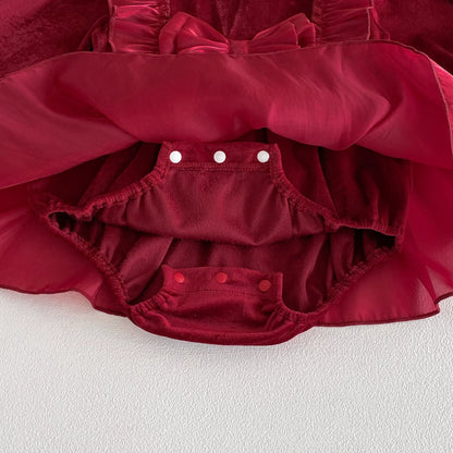 Autumn Arrival Baby Girls Long Sleeves Butterfly-bow Decorated Red Onesies Dress, MyKids-USA®, Baby One-Pieces, MyKids-USA -  -  -  -  -  -  - 