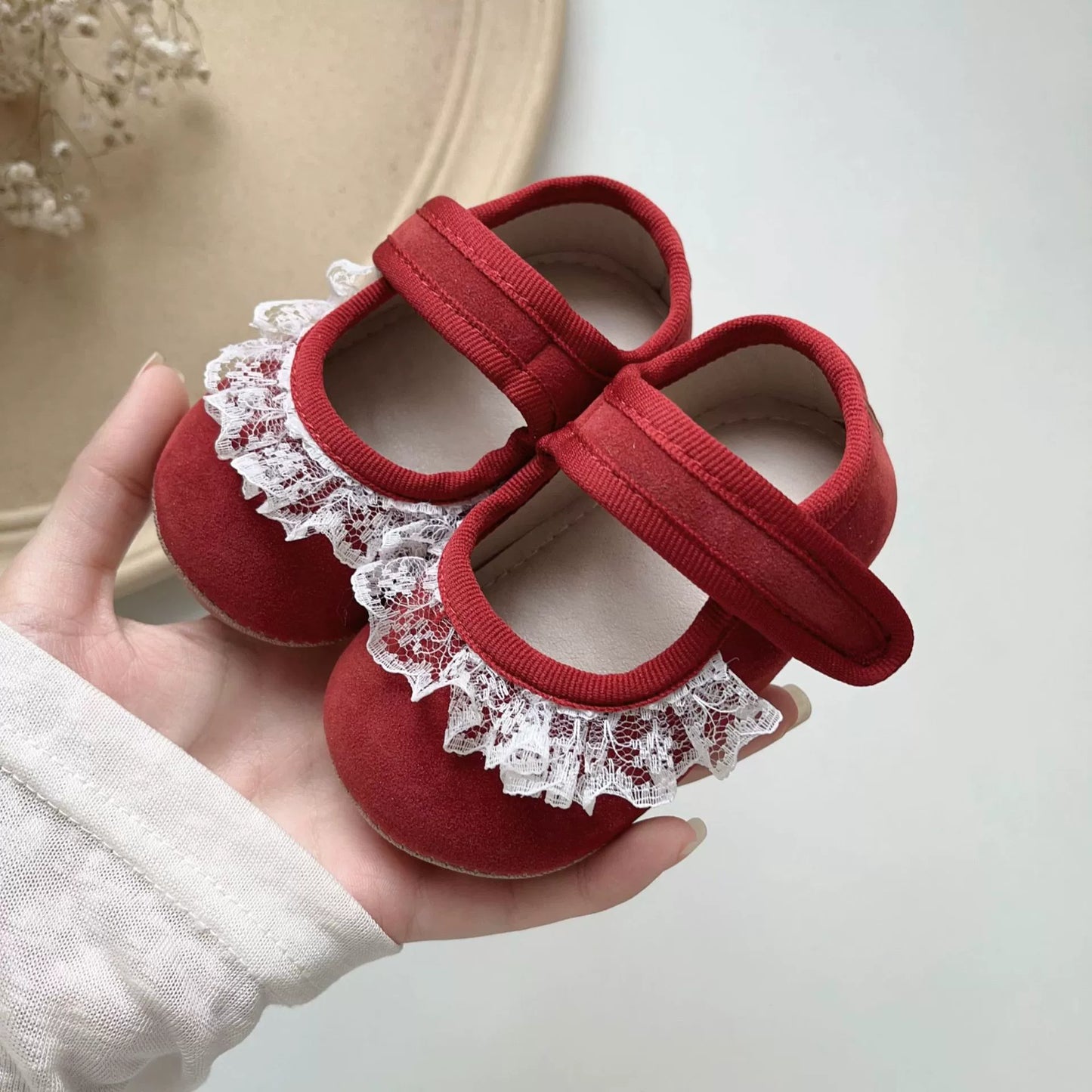 Spring and Autumn Baby Girl Fashion Lace Trim Decorated Toddler Soft-Sole Anti-slip Walking Shoes, MyKids-USA®, First Steps & Crawlers, MyKids-USA - Size/Age - insole length 11.00 cm - Color - Red -  -  - TR2509082322-B