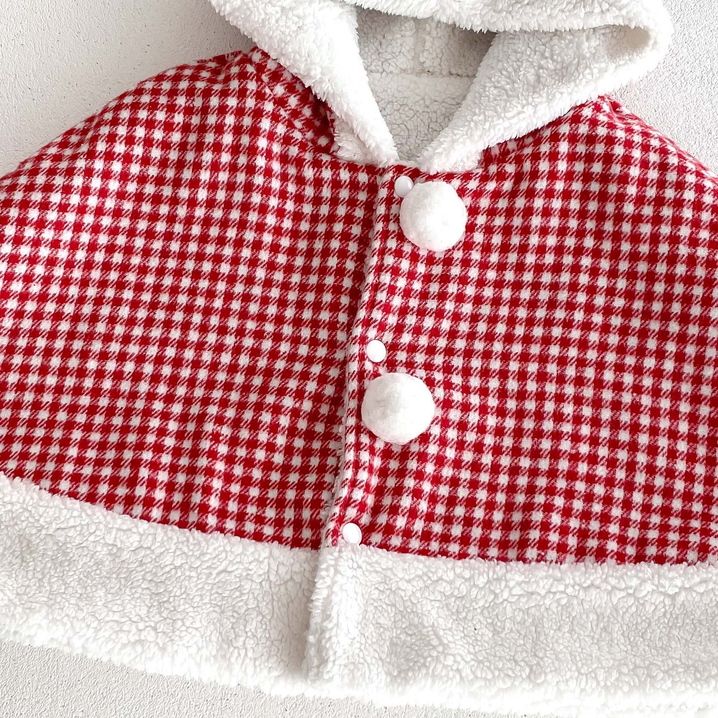Christmas Baby Girl Red Grid Thick Warm Long Sleeves Winter Cloak