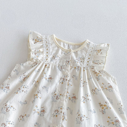 Design Summer Baby Kids Girls Fly Sleeves Floral Pattern Rompers
