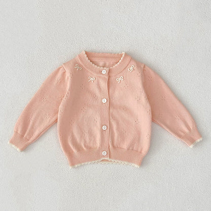 Autumn Arrival Baby Girls Comfortable Hollow-out and Butterfly-bows Pattern Knitted Long Sleeves Cardigan, MyKids-USA®, Cardigans, MyKids-USA - Size/Age - 66 (3-6M) - Color - Pink -  -  - TR2507092111-B