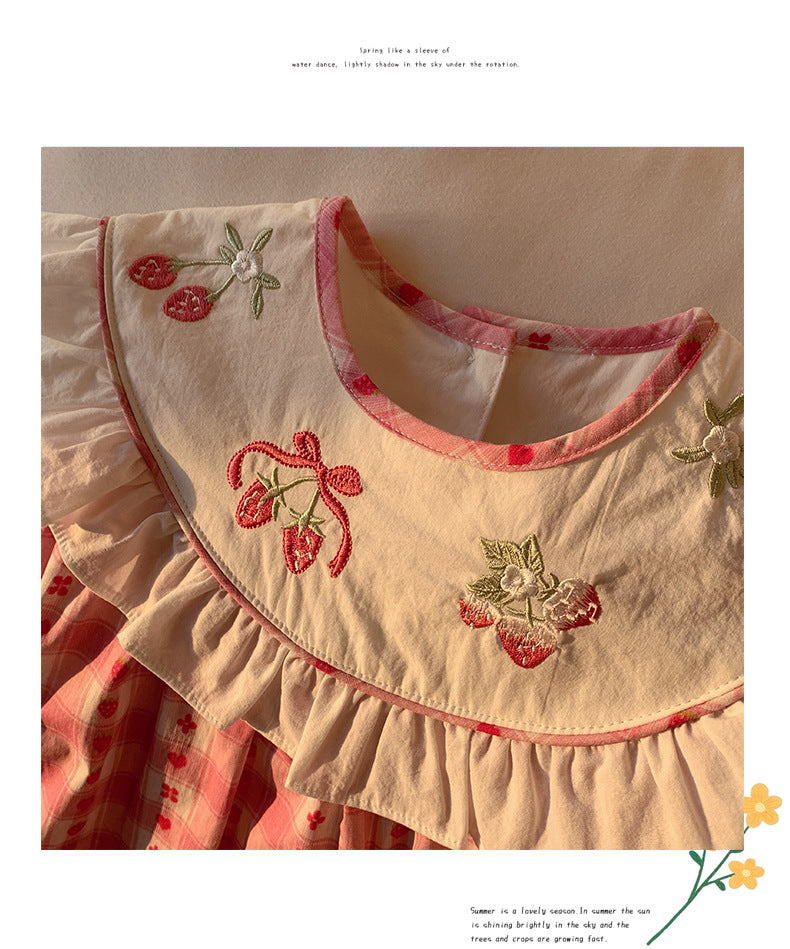 Summer Baby Kids Girls Cute Sleeveless Fruits Pattern Embroidered Plaid Dress, MyKids-USA®, Baby & Toddler Dresses, MyKids-USA -  -  -  -  -  -  - 