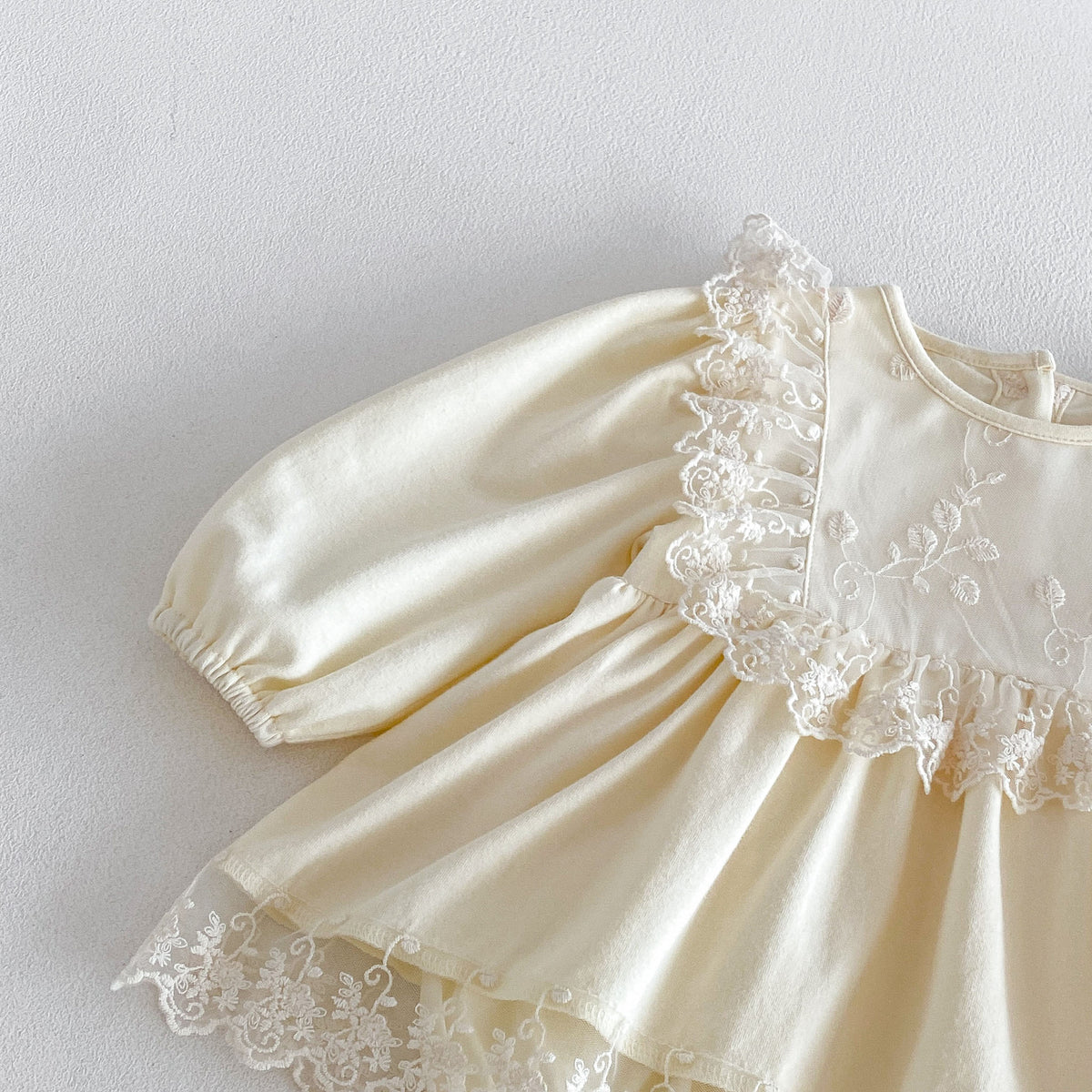 MyKids-USA® Baby Girls Long Sleeves Solid Color Lace Trim Bodysuit Dress