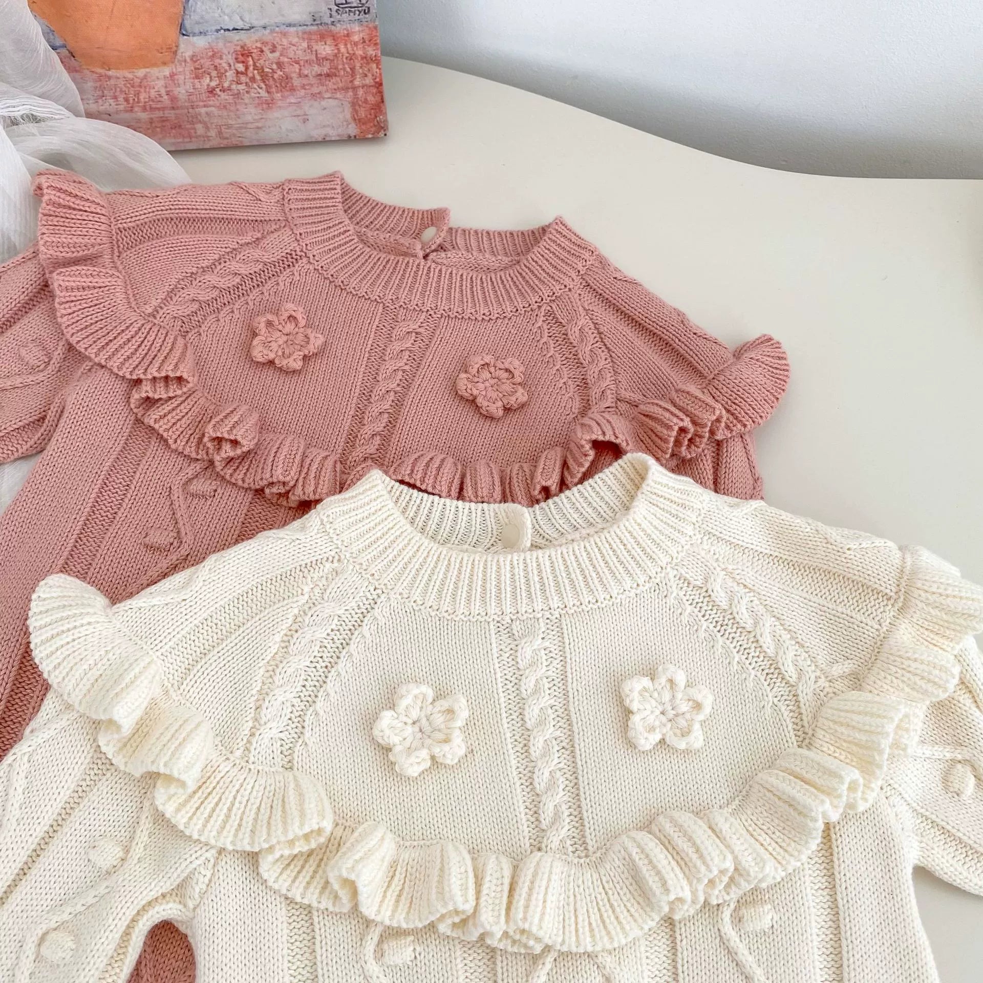 Autumn Arrival Baby Girls Knitted Long Sleeves Geometric Jacquard Pattern Onesies, MyKids-USA®, Baby One-Pieces, MyKids-USA -  -  -  -  -  -  - 