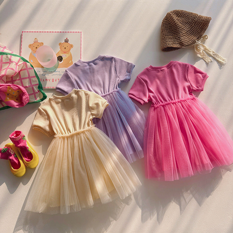 Summer Baby Kids Girls Short-Sleeved Cartoon Unicorn Pattern Mesh Patchwork Dress, MyKids-USA®, Baby & Toddler Dresses, MyKids-USA -  -  -  -  -  -  - 