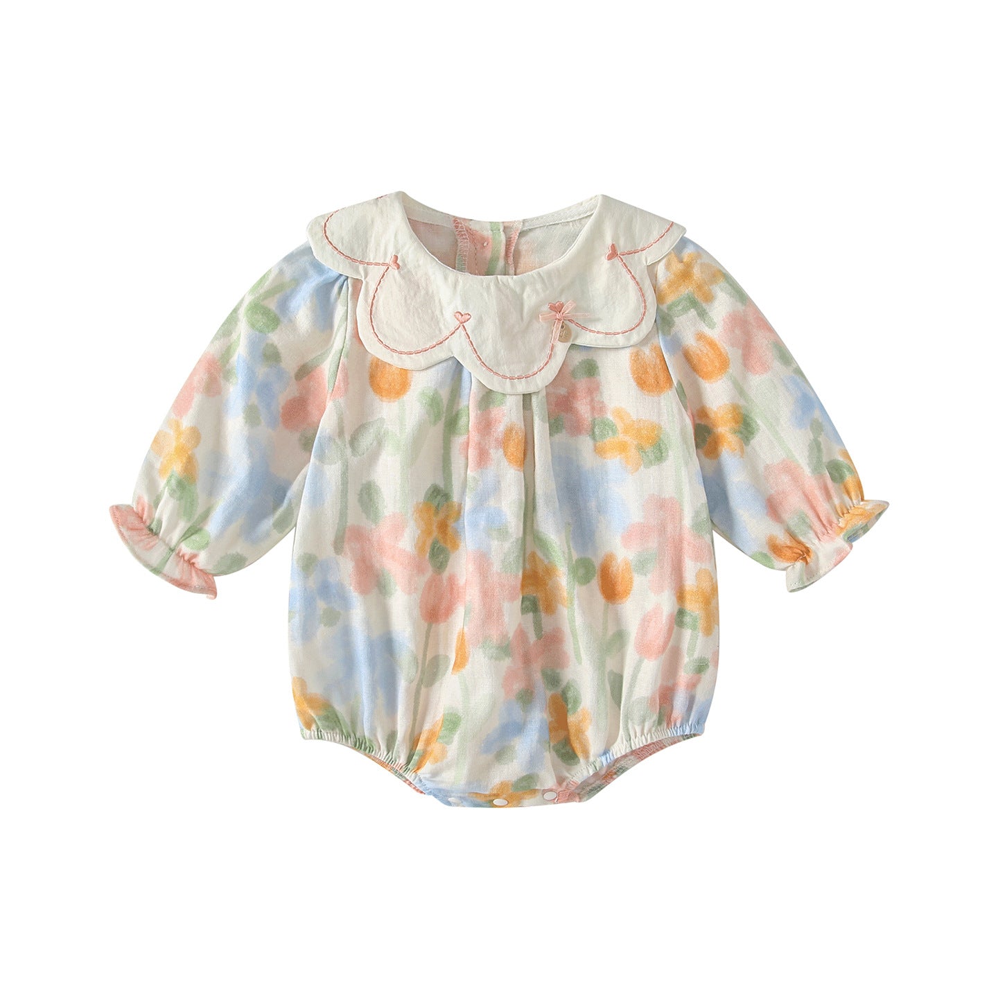 Arrival Spring Baby Girls Flowers Pattern Long Sleeves Embroidered Collar Bodysuit, MyKids-USA®, Bodysuits, MyKids-USA -  -  -  -  -  -  - .