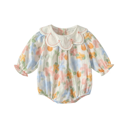 Arrival Spring Baby Girls Flowers Pattern Long Sleeves Embroidered Collar Bodysuit, MyKids-USA®, Bodysuits, MyKids-USA -  -  -  -  -  -  - .