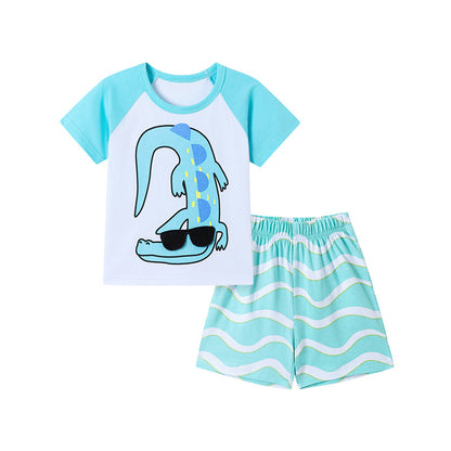 Summer Hot Selling Baby Kids Boys Short Sleeves Cartoon Animals Pattern T-shirt and Shorts Clothing Set, MyKids-USA®, Baby & Toddler Outfits, MyKids-USA - Size/Age - 90 (12-24M) - Color - Light Blue -  -  - TR2601311212-B.