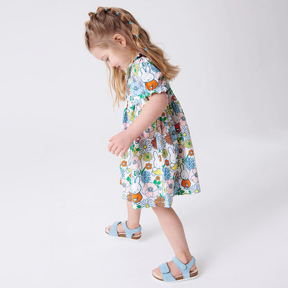 Summer Girls Short Sleeves Flowers Print Peter Pan Collar Dress, MyKids-USA®, Baby & Toddler Dresses, MyKids-USA -  -  -  -  -  -  - 