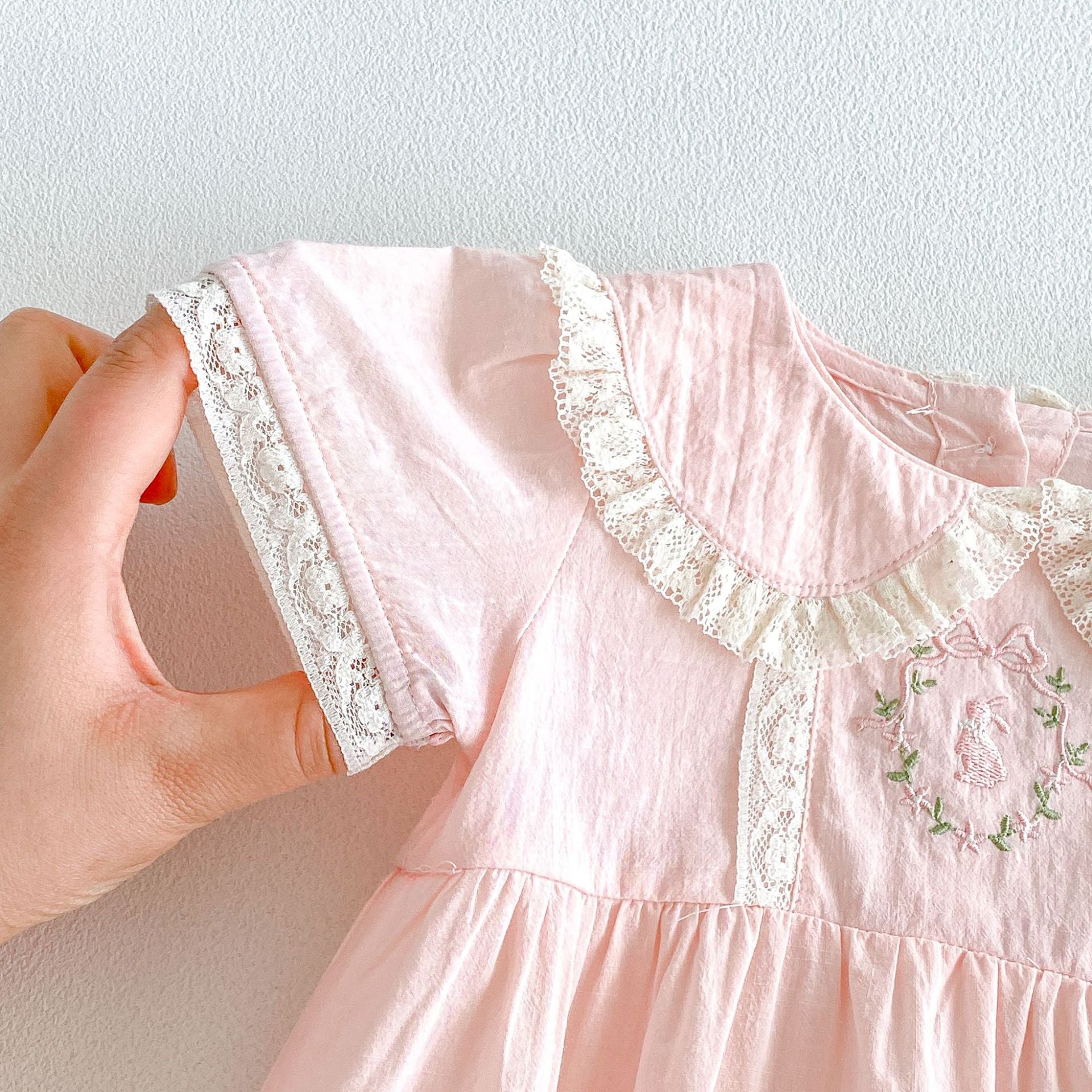 Summer Arrival Baby Girls Short Sleeves Embroidery Pattern Lace Trim Bodysuit, MyKids-USA®, Baby & Children's One-Pieces, MyKids-USA -  -  -  -  -  -  - .