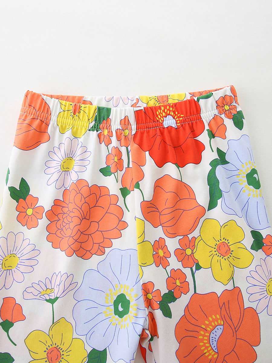 Summer Baby Kids Floral Pattern Shorts Clothing Set for Girls