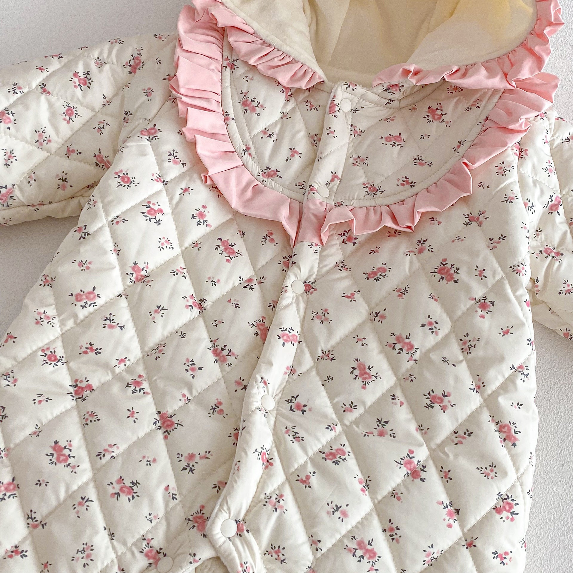 Winter Arrival Baby Girls Long Sleeves Floral Pattern Fleece-Lined Hooded Rompers, MyKids-USA®, Baby One-Pieces, MyKids-USA -  -  -  -  -  -  - .