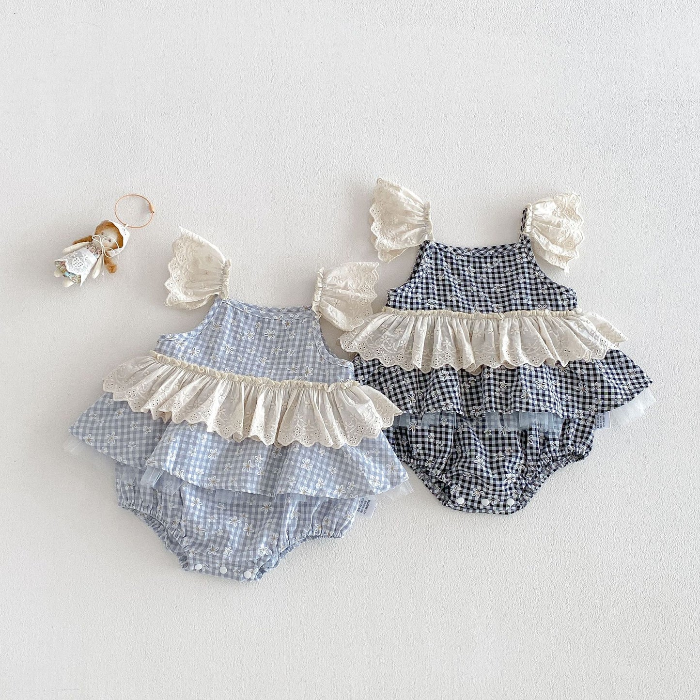 Summer Arrival Baby Girls Sleeveless Flowers and Plaid Pattern Strap Bodysuit, MyKids-USA®, Baby One-Pieces, MyKids-USA -  -  -  -  -  -  - .