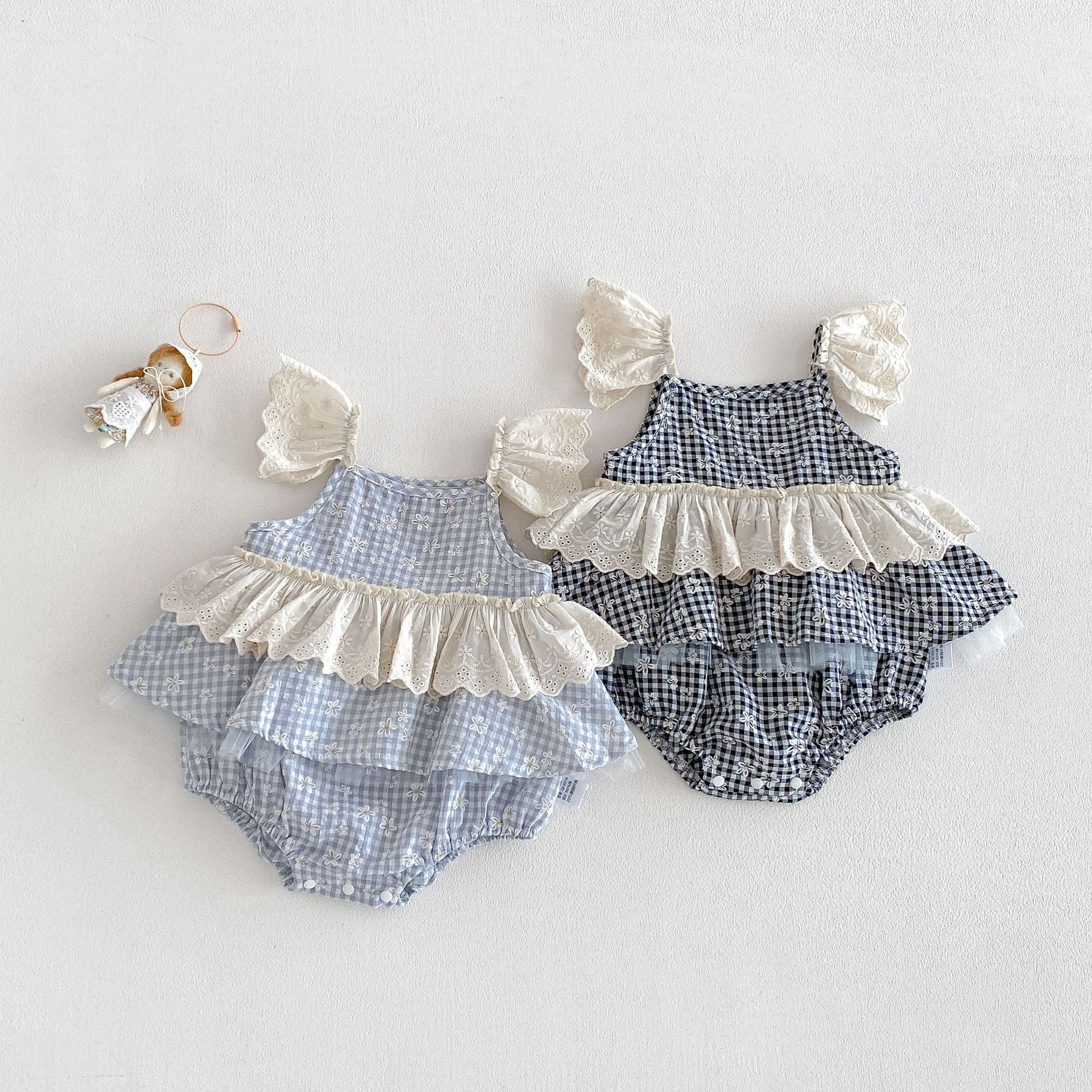 Summer Arrival Baby Girls Sleeveless Flowers and Plaid Pattern Strap Bodysuit, MyKids-USA®, Baby One-Pieces, MyKids-USA -  -  -  -  -  -  - .