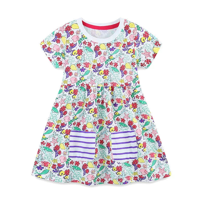 Summer Arrival Flowers Pattern Short Sleeves Crew Neck Dress for Stylish Girls, MyKids-USA®, Baby & Toddler Dresses, MyKids-USA -  -  -  -  -  -  - 