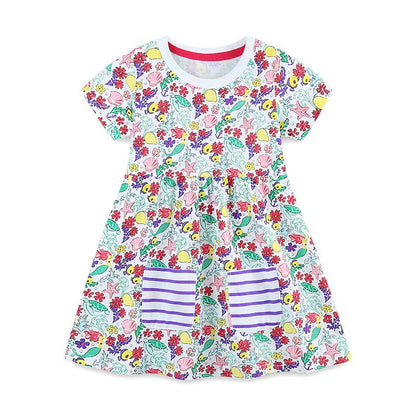 Summer Arrival Flowers Pattern Short Sleeves Crew Neck Dress for Stylish Girls, MyKids-USA®, Baby & Toddler Dresses, MyKids-USA -  -  -  -  -  -  - 