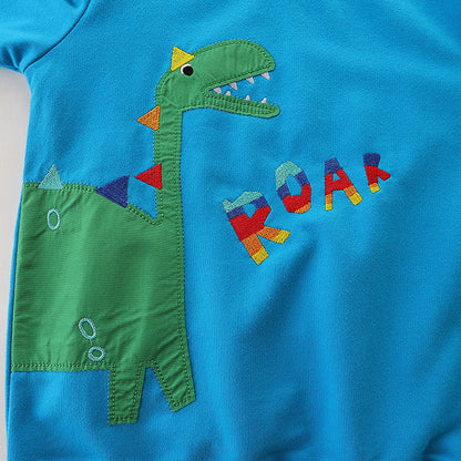 Baby Boy Cartoon Dinosaur & Slogan Pattern Pullover Hoodies