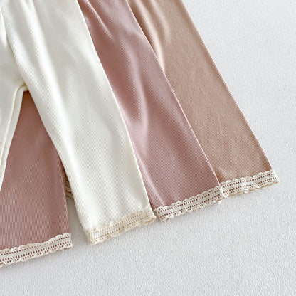 MyKids-USA® Arrival Autumn Plain Lace Trim Pants for Girls