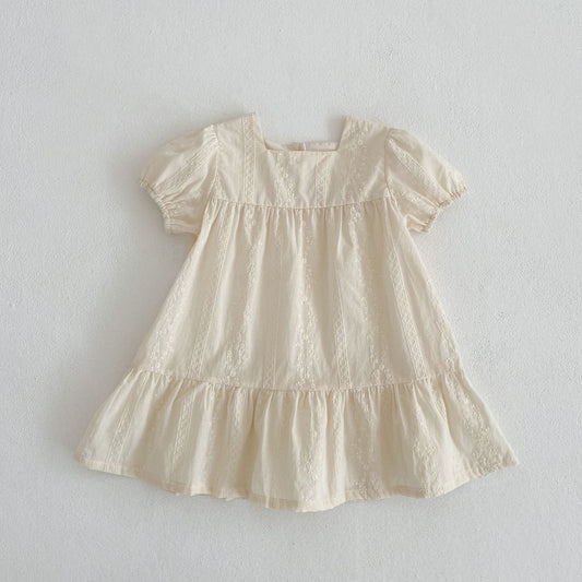 Summer Girls Solid Color Simple Embroidery Square Neck bodysuit And Dress – Princess Sister Matching Set, MyKids-USA®, Baby & Toddler Outfits, MyKids-USA - Size/Age - 66 (3-6M) - Color - Apricot -  -  - TR2404031653-A.