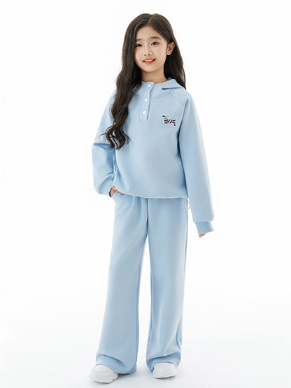 Arrival Autumn Kids Girls Long Sleeves Puppy Pattern Hoodie and Blue Pants Clothing Set