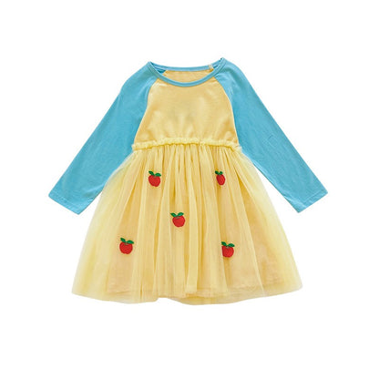 Autumn Baby Kids Girls Long Sleeves Color Patchwork Tulle Patchwork Dress, MyKids-USA®, Baby & Children's Dresses, MyKids-USA - Size/Age - 90 (12-24M) - Color - Yellow -  -  - TR2605232039-B.
