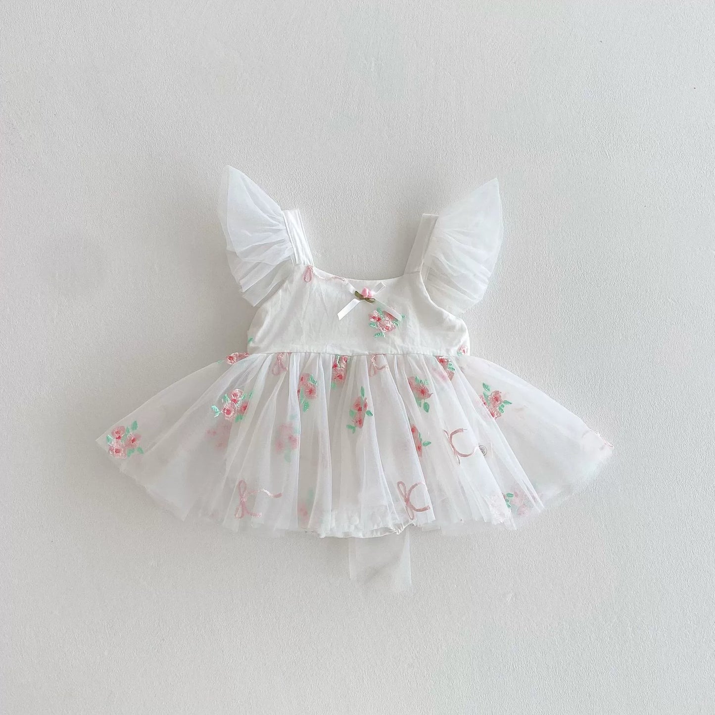 Summer Arrival Baby Girls Flowers Embroidered Tulle Design Fly Sleeves Strap Onesies, MyKids-USA®, Baby One-Pieces, MyKids-USA - Size/Age - 66 (3-6M) - Color - White -  -  - TR2506121932-B