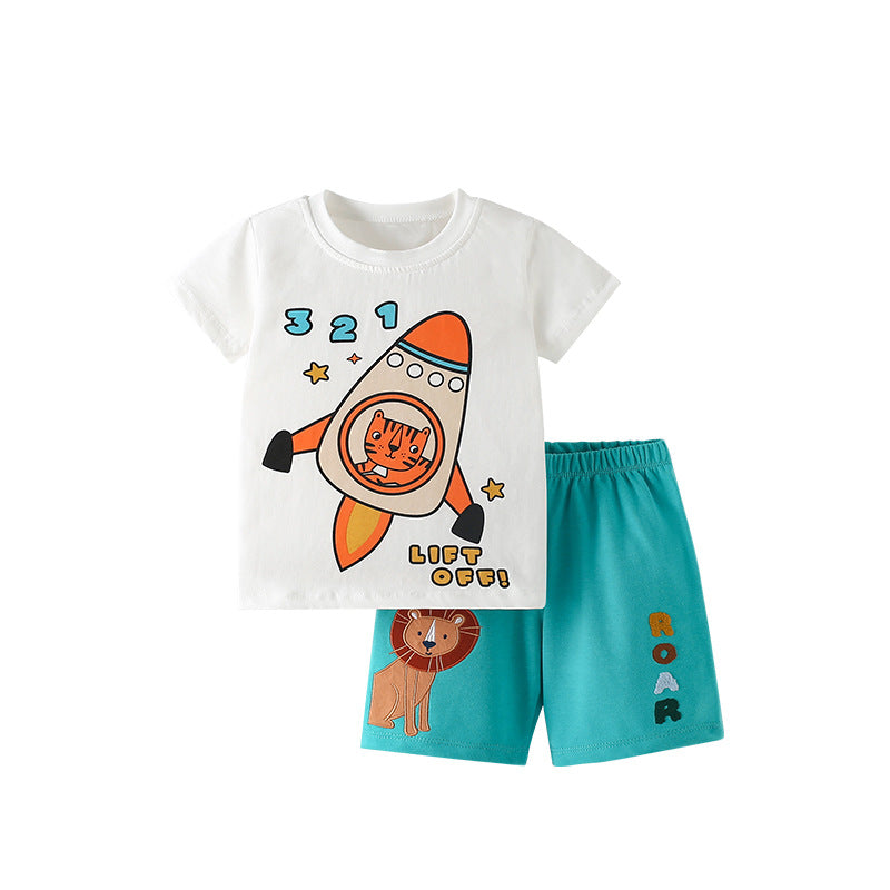 Summer Baby Kids Casual Animals Cartoon and Letters Pattern T-shirt and Shorts Clothing Set for Boys, MyKids-USA®, Baby & Toddler Outfits, MyKids-USA - Size/Age - 100 (2-3Y) - Color - Green -  -  - TR2505232052-A