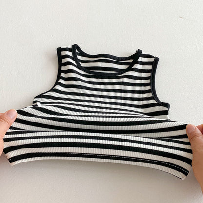 Arrival Summer Baby Girls Sleeveless Striped Vest and Black Dress Clothing Set