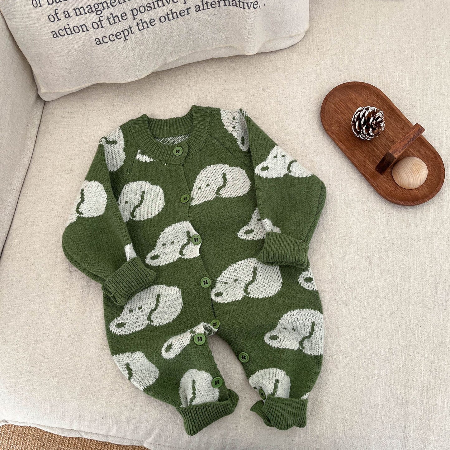 Spring New Arrival Baby Unisex Long Sleeves Jacquard Pattern Kintted Rompers, MyKids-USA®, Baby One-Pieces, MyKids-USA - Size/Age - 66 (3-6M) - Color - Green -  -  - TR2503012333.