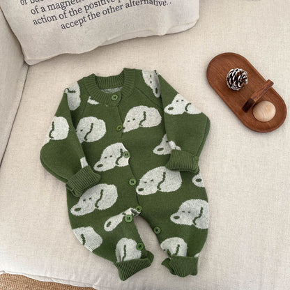Spring New Arrival Baby Unisex Long Sleeves Jacquard Pattern Kintted Rompers, MyKids-USA®, Baby One-Pieces, MyKids-USA - Size/Age - 66 (3-6M) - Color - Green -  -  - TR2503012333.