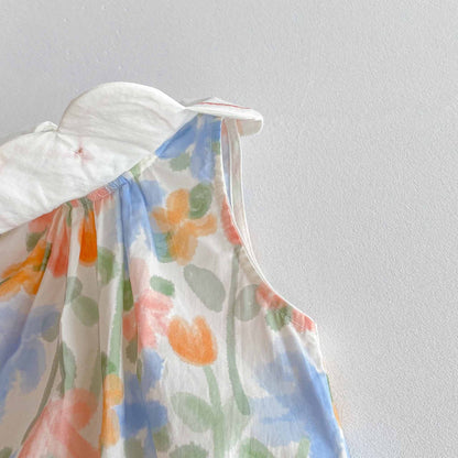 Summer Arrival Baby Girls Cute Sleeveless Colorful Flowers Pattern Onesies with Collar, MyKids-USA®, Baby One-Pieces, MyKids-USA -  -  -  -  -  -  - 