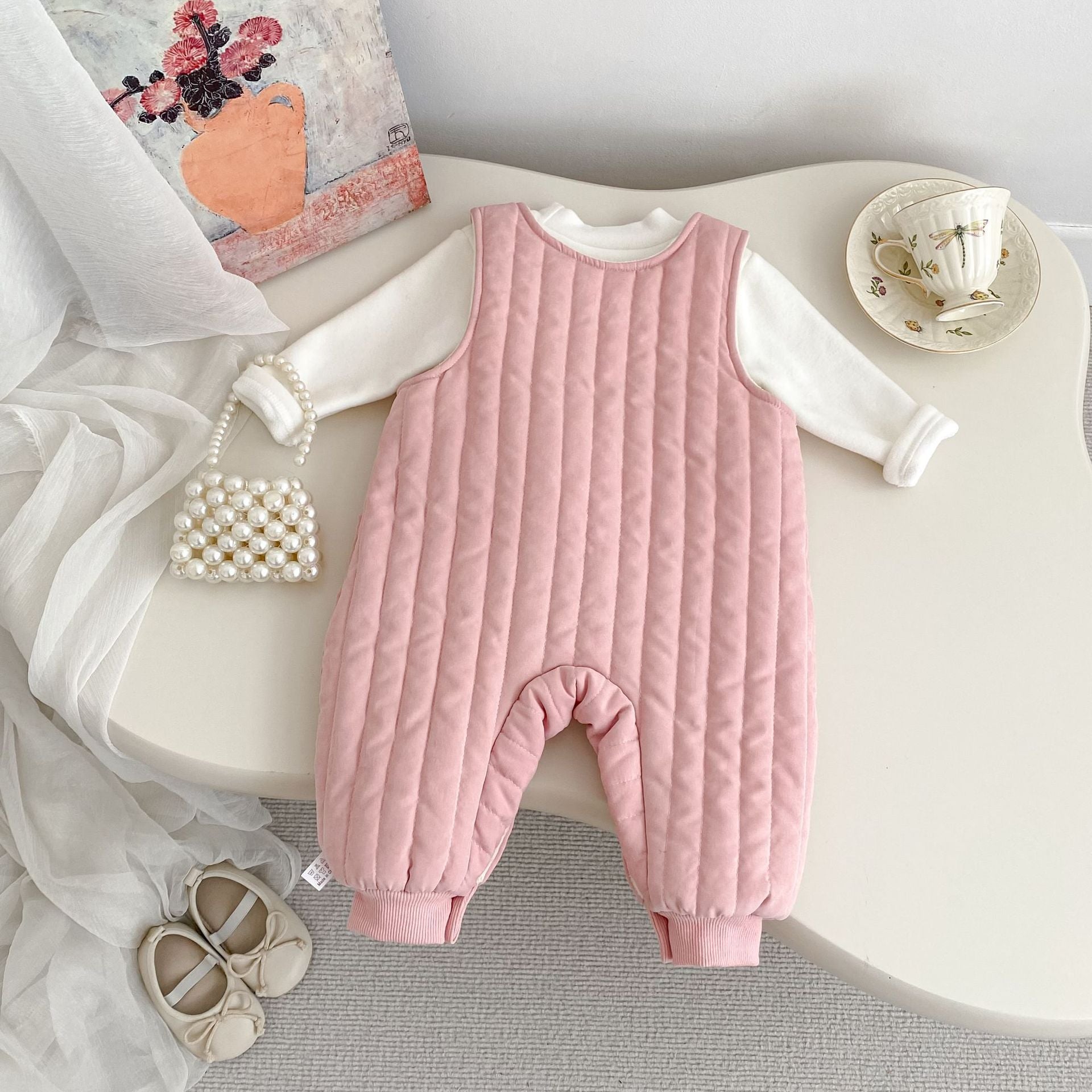 Winter and Autumn Baby Kids Girls Long Sleeves Solid Color Top and Rabbits Pattern Sleeveless Cotton-Padded Overalls Clothing Set, MyKids-USA®, Baby & Toddler Outfits, MyKids-USA -  -  -  -  -  -  - 