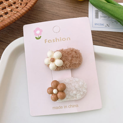 Cartoon Rabbit, Floral, And Star Hair Clip: Small Fabric And Plush Hair Accessory Set