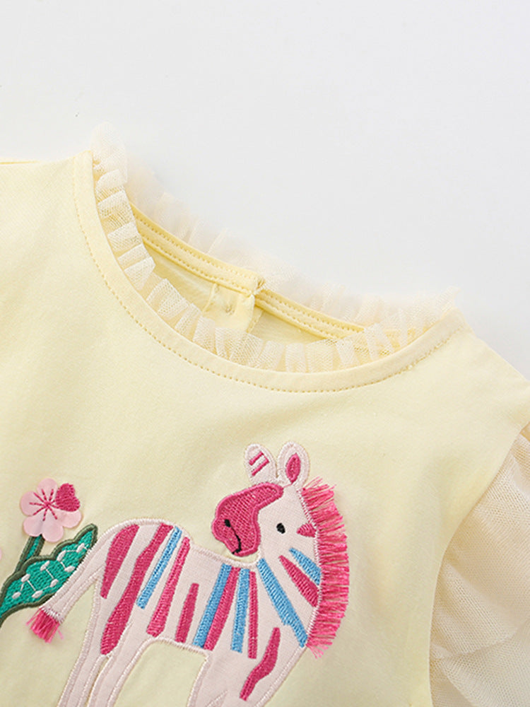 Summer Arrival Animals Cartoon Pattern Fly Sleeves Tulle Patchwork Dress for Stylish Girls, MyKids-USA®, Baby & Toddler Dresses, MyKids-USA -  -  -  -  -  -  - 