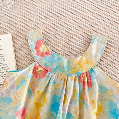 Baby Girls Colorful Floral Design Strap Sleeveless Thin Onesies