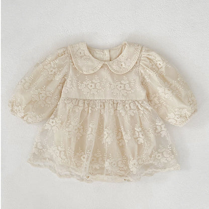 Baby Girls Flowers Pattern Long-sleeved Onesies and Dress – Princess Sister Matching Set with Collar, MyKids-USA®, Baby & Toddler Dresses, MyKids-USA - Size/Age - 66 (3-6M) - Color - Apricot -  -  - TR2509012043-A