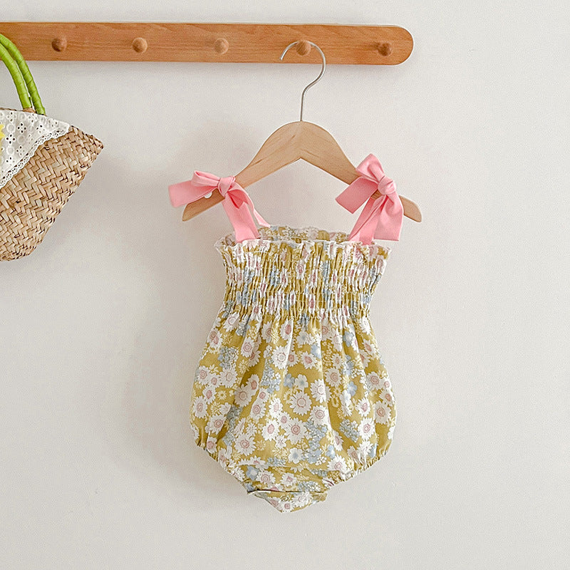 Baby Girls Floral Design Butterfly Bows Strap Dress/Onesies
