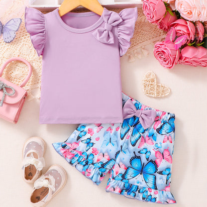 Arrival Summer Baby Kids Girls Fly Sleeves Purple Top Vest and Butterfly Shorts Clothing Set, MyKids-USA®, Baby & Children's Outfits, MyKids-USA - Size/Age - 73 (6-9M) - Color - Colorful -  -  - TR2605212350-A.