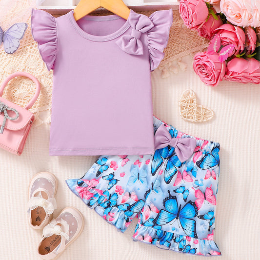 Arrival Summer Baby Kids Girls Fly Sleeves Purple Top Vest and Butterfly Shorts Clothing Set, MyKids-USA®, Baby & Children's Outfits, MyKids-USA - Size/Age - 73 (6-9M) - Color - Colorful -  -  - TR2605212350-A.